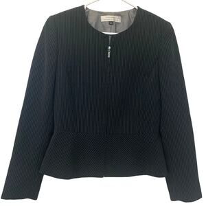 Tahari Black Blazer 6 Womens 80's Shoulder Pads Zip Peplum Retro Preppy Business